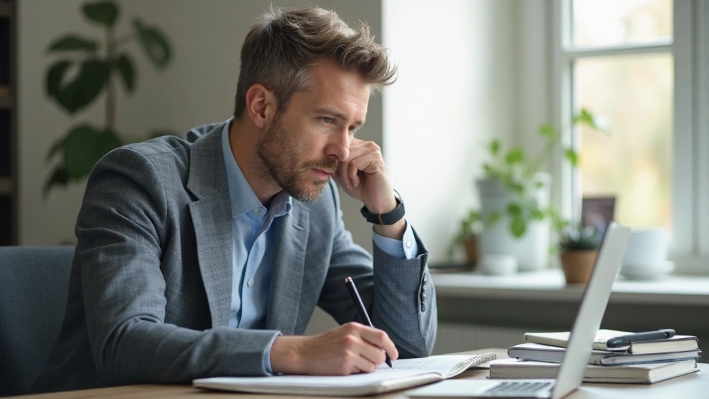 Persoon aan het studeren met notitieboek in een moderne leeromgeving met natuurlijk licht