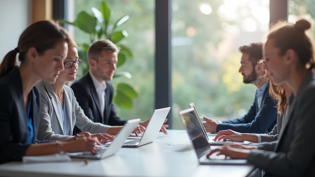 Professionele trainingsomgeving met mensen die vaardigheden trainen in een modern kantoor