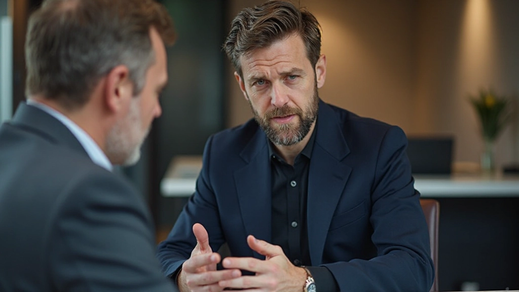 Professional mentor discussing career development with client in contemporary office setting